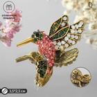 Брошь «Птичка» колибри, малиново-зелёная в чернёном золоте - Фото 2