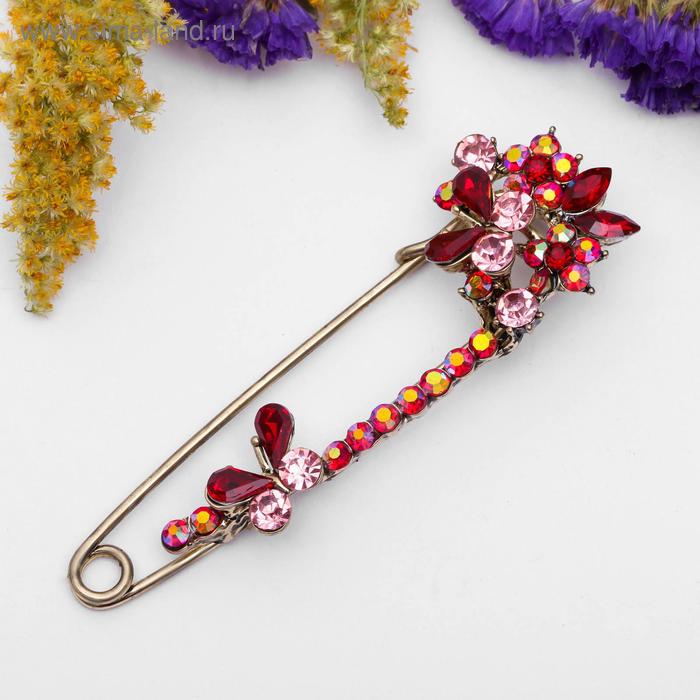 Булавка «Цветок Кармен», 7,5 см, цвет красный в чернёном золоте - Фото 1