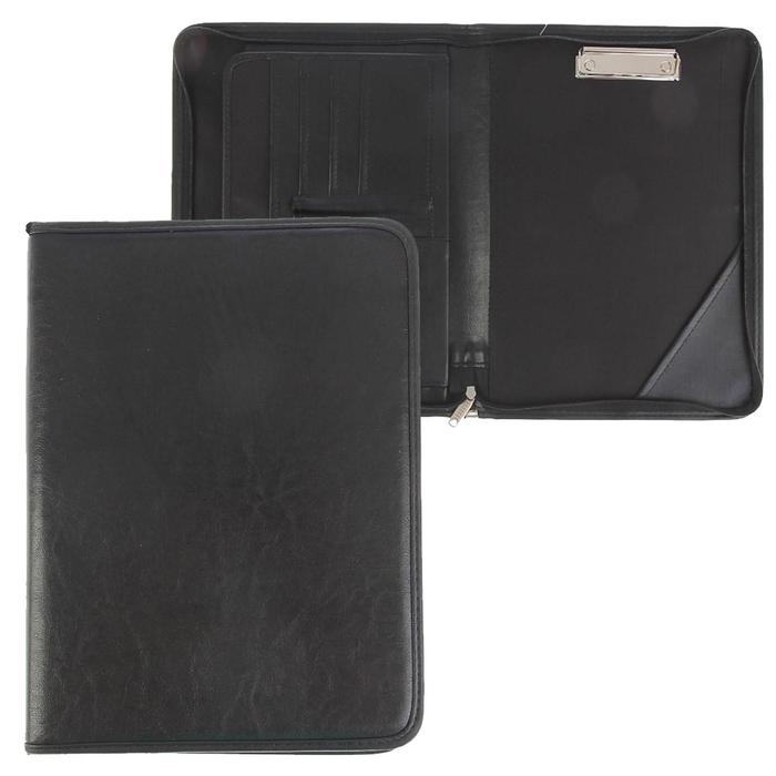 Папка деловая, искусственная кожа, для бумаг, 360×260×30 мм, с металлическим прижимом, 6Д07 «Люкс » чёрная - Фото 1