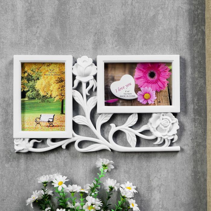 Фоторамка - коллаж на 2 фото 10×15 см «3 розы», белая, 34×20 см - Фото 1
