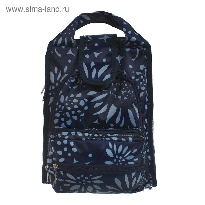 Рюкзак-сумка на молнии "Большие цветы", 1 отдел, 3 наружных кармана, синий - Фото 1