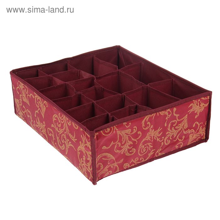 Органайзер для хранения белья Доляна, 18 отделений, 35×30×12 см, цвет бордовый - Фото 1