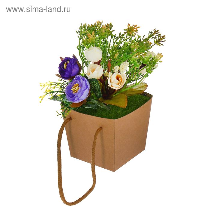 цветочная композиция в коробке со шнурком розы 18*9*9 см - Фото 1