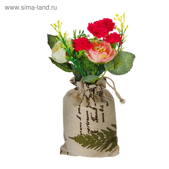 цветочная композиция в мешочке с нанесением розы, гвоздики 17*8 см - Фото 1