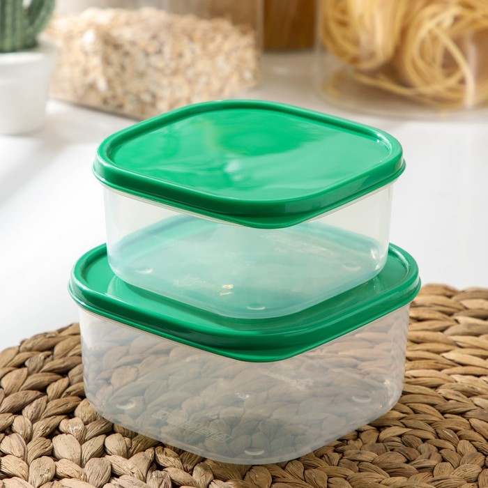 Набор контейнеров пищевых Доляна, квадратных, 2 шт: 450 мл, 700 мл, цвет зелёный - Фото 1