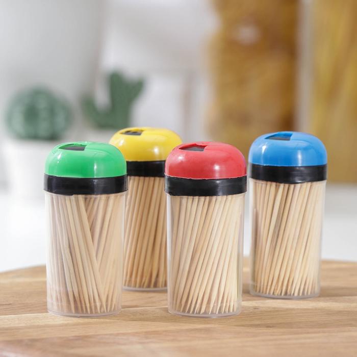 Зубочистки Доляна, 140-150 шт., в пластиковой баночке, МИКС - Фото 1