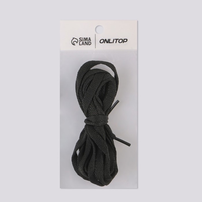 Шнурки для обуви, пара, плоские, 7 мм, 160 см, цвет чёрный - фото 1906824354