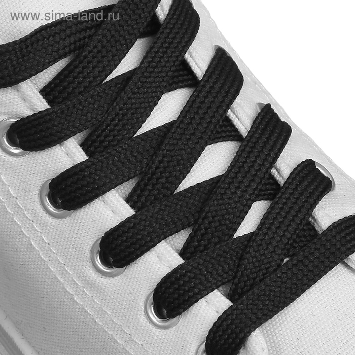 Шнурки для обуви, плоские, 12 мм, 120 см, цвет чёрный - Фото 1