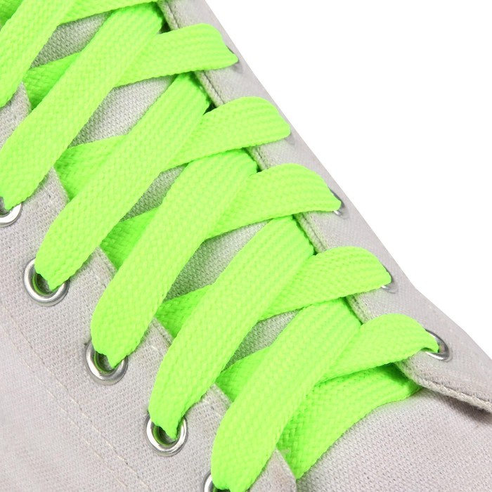 Шнурки для обуви, пара, плоские, 12 мм, 120 см, цвет неон салатовый - Фото 1