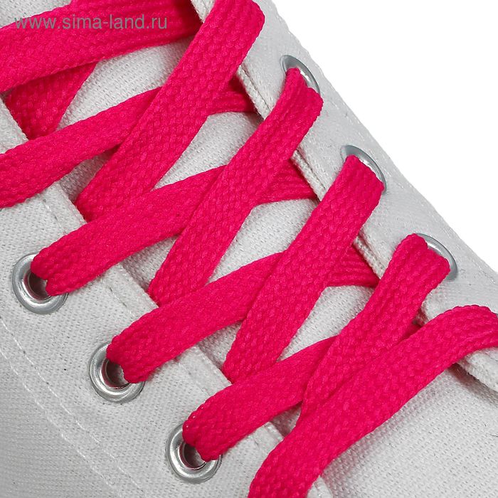 Шнурки для обуви, плоские, 12 мм, 120 см, пара, цвет розовый неоновый - Фото 1