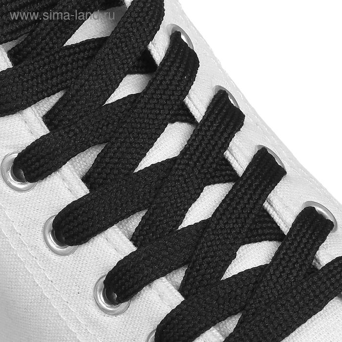 Шнурки для обуви, плоские, 12 мм, 180 см, пара, цвет чёрный - Фото 1