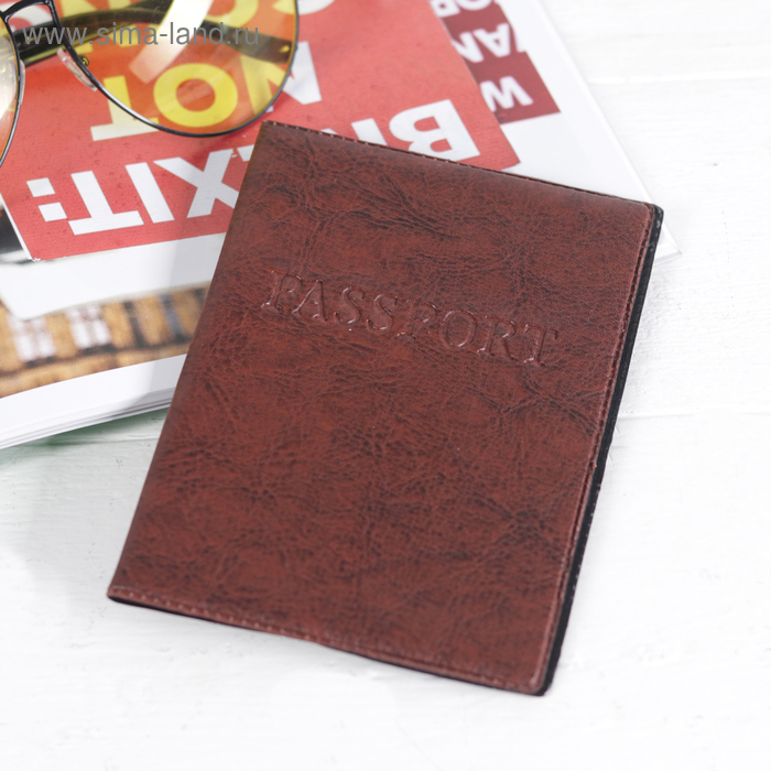 Обложка для паспорта, тиснение, цвет коричневый - Фото 1