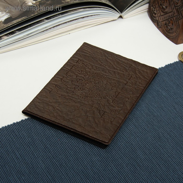 Обложка для паспорта, тиснение, цвет коричневый - Фото 1