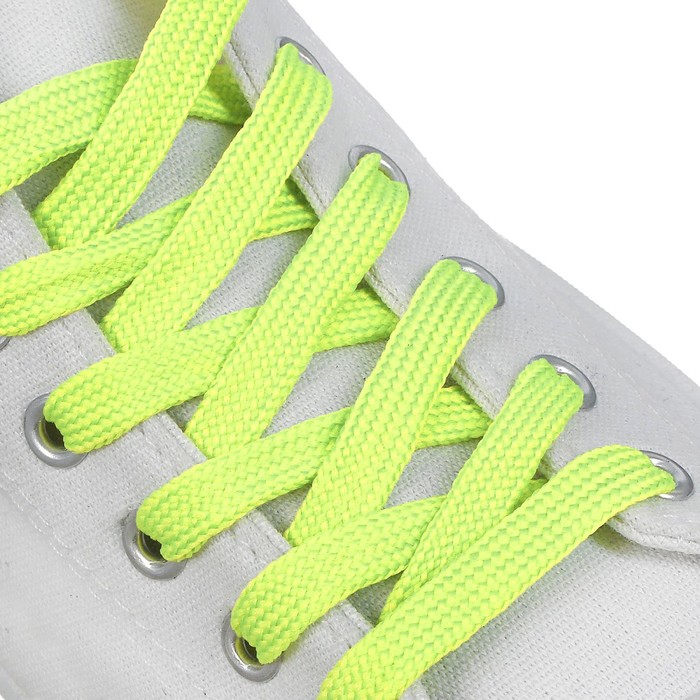 Шнурки для обуви, пара, плоские, 9 мм, 120 см, цвет салатовый неоновый - Фото 1