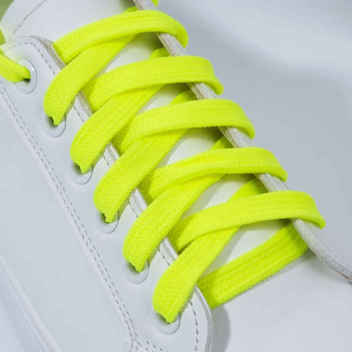 Шнурки для обуви, пара, плоские, 9 мм, 120 см, цвет жёлтый неоновый - Фото 1