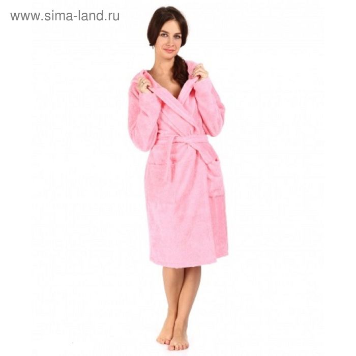 Халат махровый с капюшоном, размер 48, цвет розовый - Фото 1
