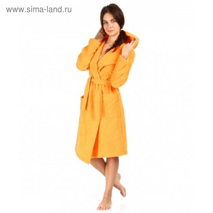 Халат махровый с капюшоном, размер 44, цвет оранжевый - Фото 1