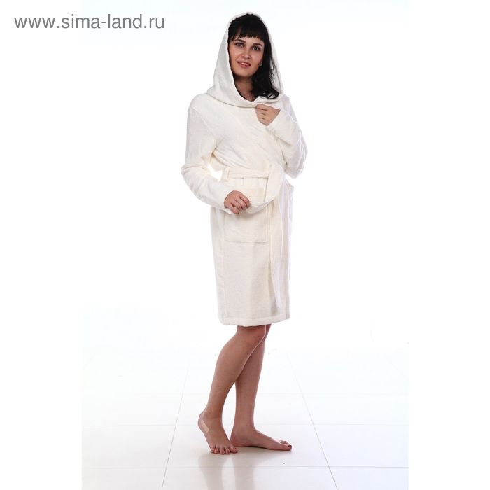 Халат махровый с капюшоном, размер 44, цвет белый ХМХ0201 - Фото 1