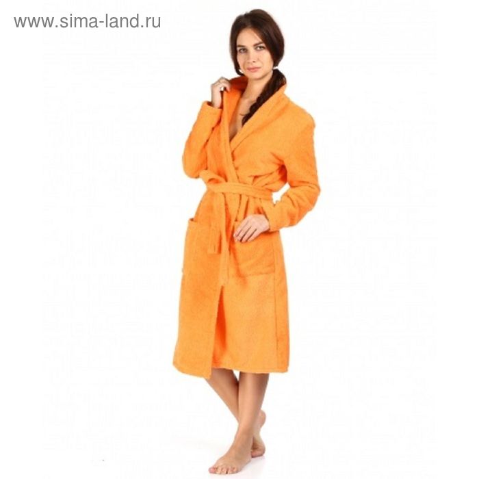 Халат махровый удлиненный, размер 44, цвет оранжевый - Фото 1