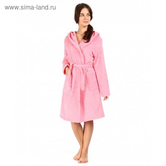 Халат махровый с капюшоном, размер 46, цвет розовый - Фото 1