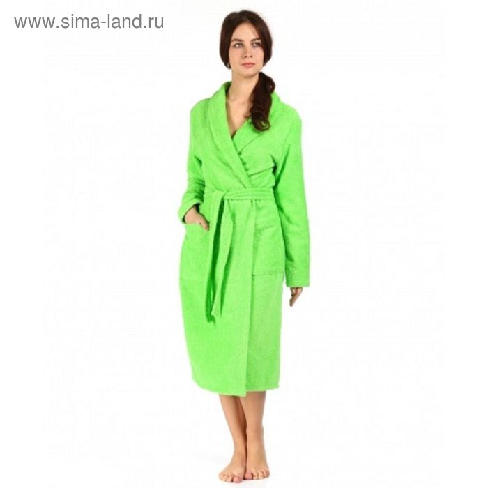 Халат махровый удлиненный, размер 48, цвет зелёный - Фото 1