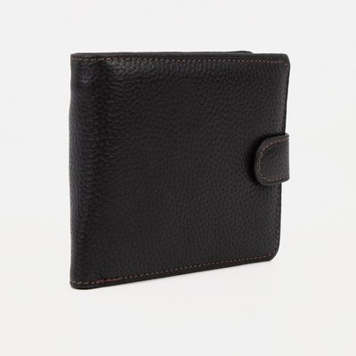 Портмоне мужское на кнопке, для купюр, для карт, для монет, цвет коричневый