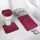 Набор ковриков для ванной и туалета Доляна, 3 шт: 36×43, 40×50, 50×80 см, цвет бордовый - фото 2848469