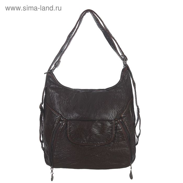 Рюкзак-сумка на молнии, 1 отдел с перегородкой, 1 наружный карман, коричневый - Фото 1