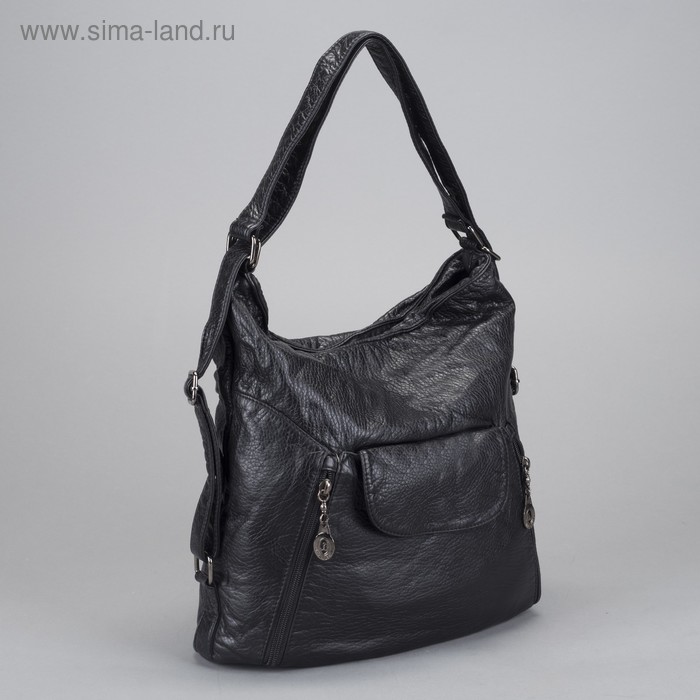 Рюкзак-сумка на молнии, 1 отдел с перегородкой, 1 наружный карман, чёрный - Фото 1