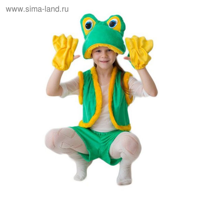 Карнавальный костюм Лягушка-квакушка, шапка, жилет, шорты, перчатки, 5-7 лет, рост 122-134 см