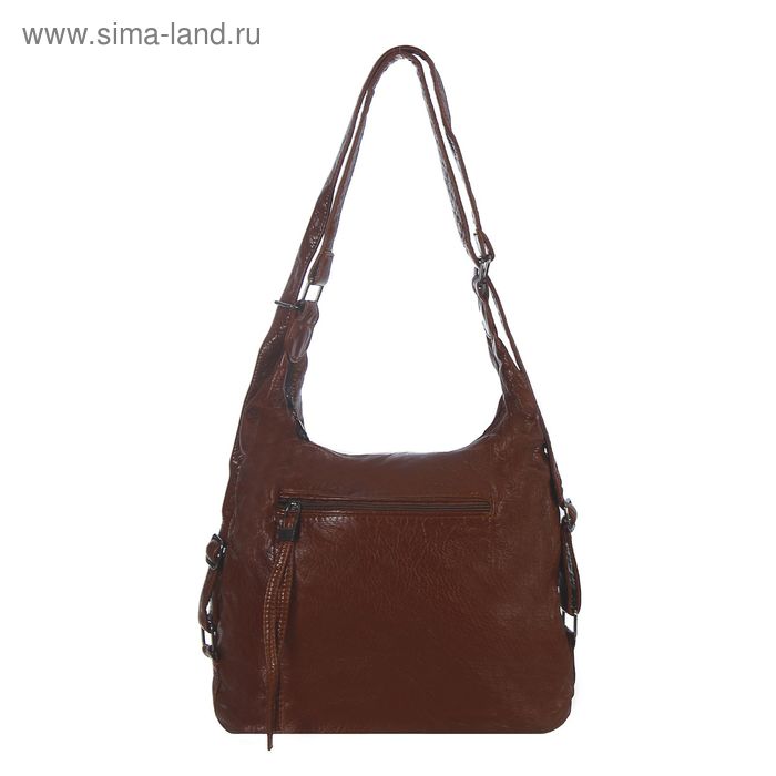 Рюкзак-сумка на молнии, 1 отдел с перегородкой, 2 наружных кармана, коричневый - Фото 1