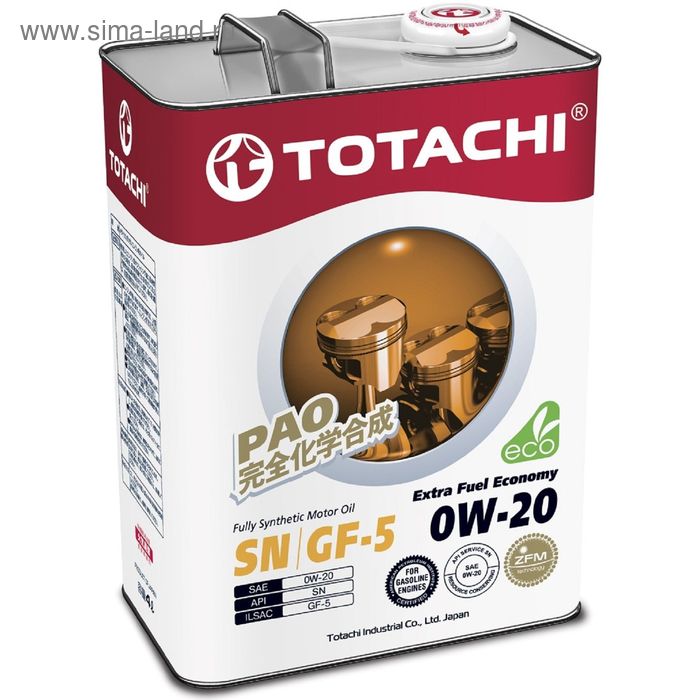 Масло моторное Totachi Extra Fuel, SN 0W-20, синтетическое, 4 л - Фото 1
