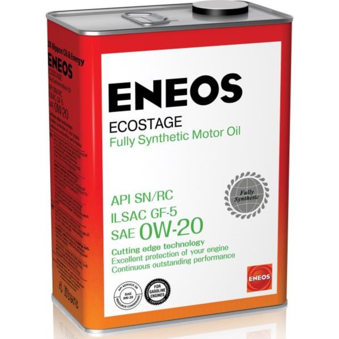 Масло моторное ENEOS Ecostage 0W-20, синтетическое, 4 л - Фото 1