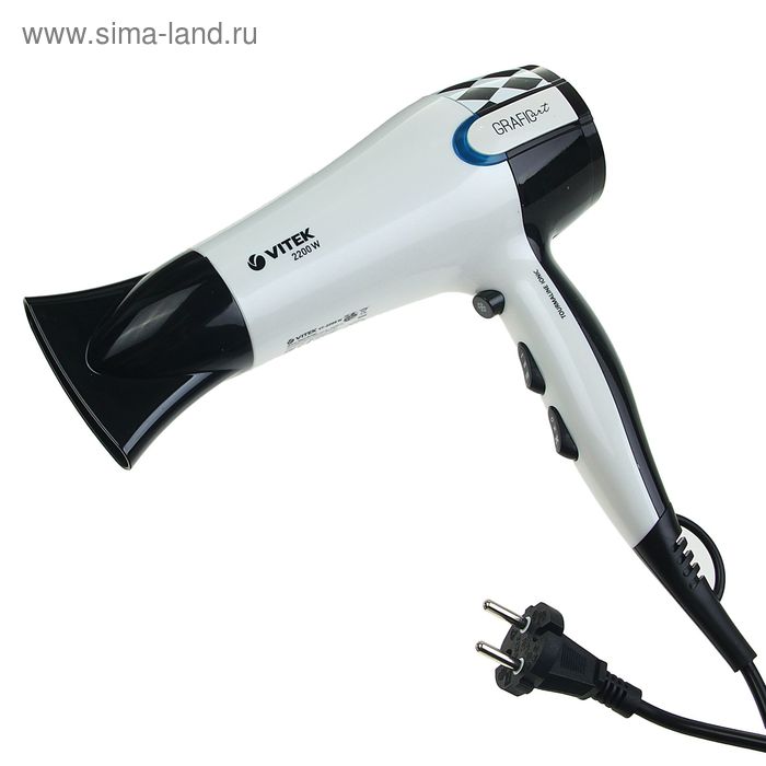 Фен для волос Vitek VT-2299 W, 2200Вт, 2 скорости, 3 температурных режима, белый - Фото 1