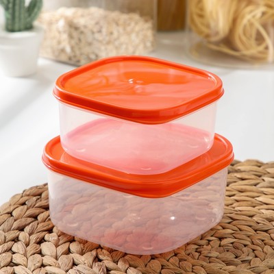 Набор контейнеров пищевых Доляна, квадратных, 2 шт: 450 мл, 700 мл, цвет оранжевый