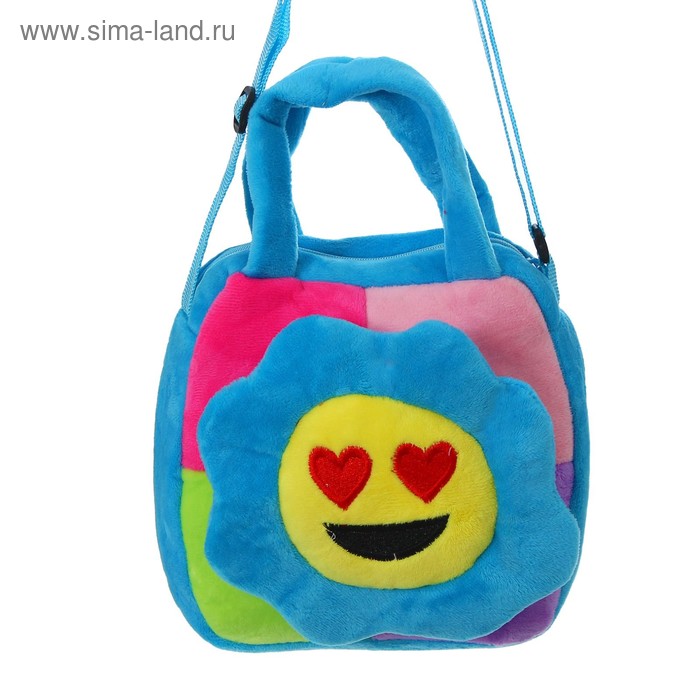 Мягкая сумочка "Цветочек" с сердечками, на синем - Фото 1