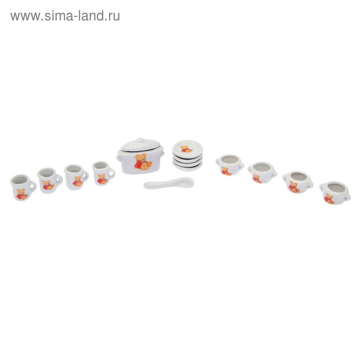 Набор фарфоровой посуды, "Радуга/Мишка" с кастрюлей, 14 предметов В ПАКЕТЕ - Фото 1