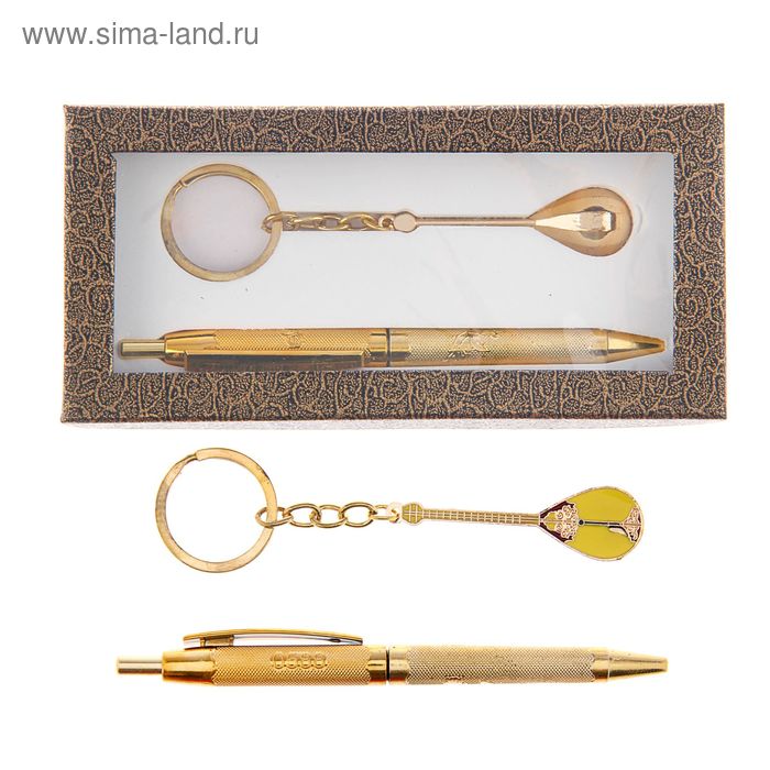 Набор подарочный 2 в 1: ручка + брелок "Казахская домбра", в картонной коробке, коричневая - Фото 1