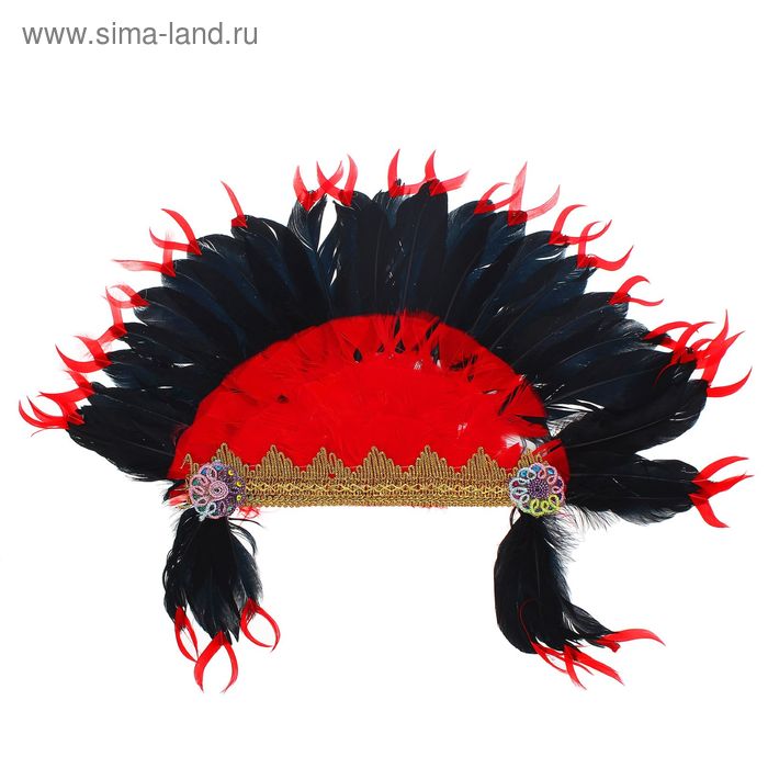 Карнавальный головной убор «Индеец», красно-чёрное перо - Фото 1