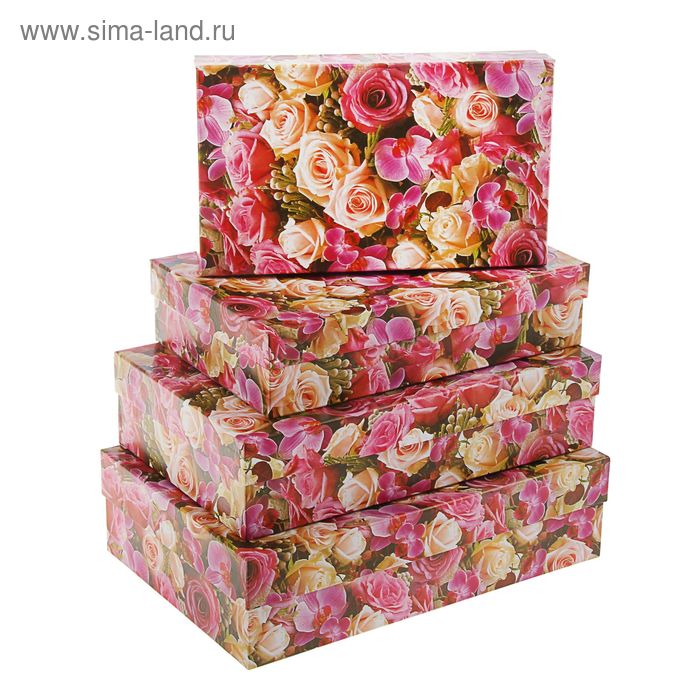 Набор коробок 4 в 1 "Розовые букеты", 30 х 20 х 8 - 24 х 14 х 5 см - Фото 1