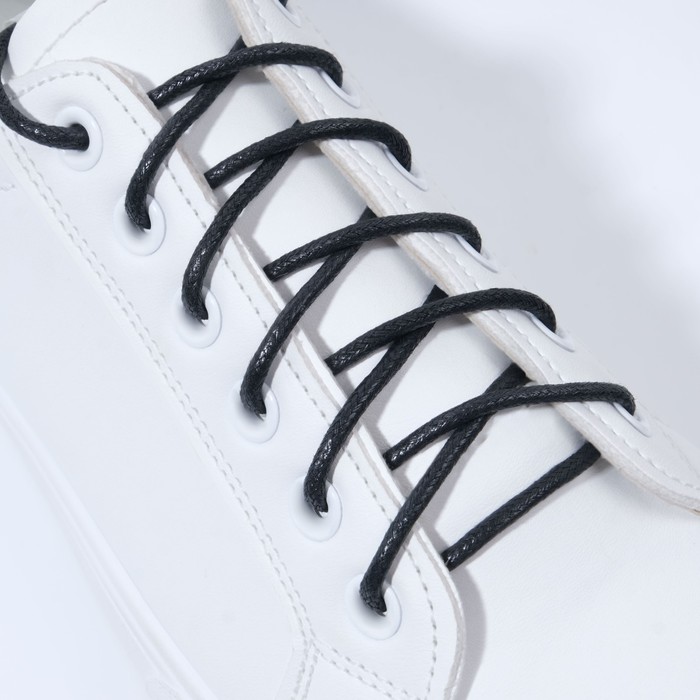 Шнурки для обуви, пара, круглые, вощёные, d = 3 мм, 75 см, цвет чёрный - Фото 1