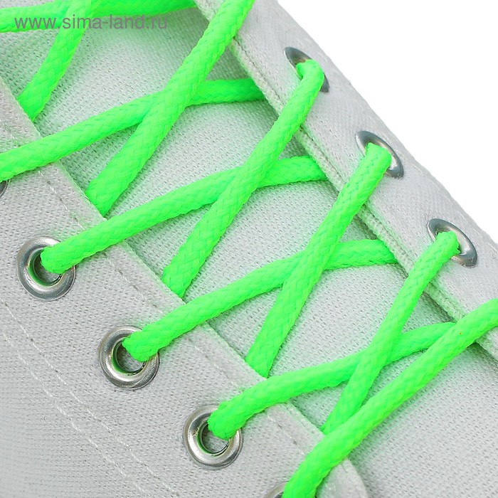 Шнурки для обуви, пара, круглые, d = 3 мм, 120 см, цвет зелёный неоновый - Фото 1