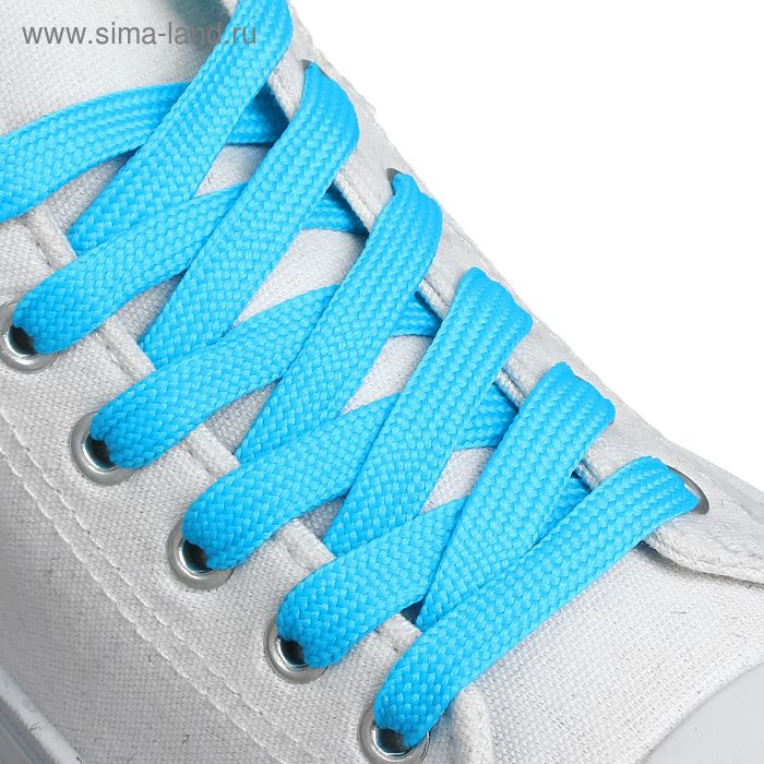 Шнурки для обуви, плоские, 12 мм, 120 см, пара, цвет голубой неоновый - Фото 1