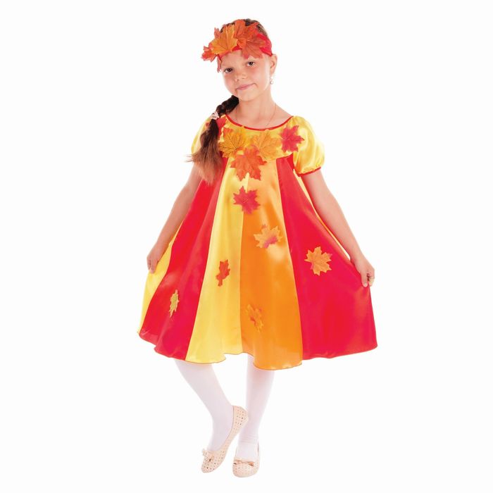 Карнавальный костюм «Осенние переливы», платье клиньями, головной убор, р. 30, рост 116 см