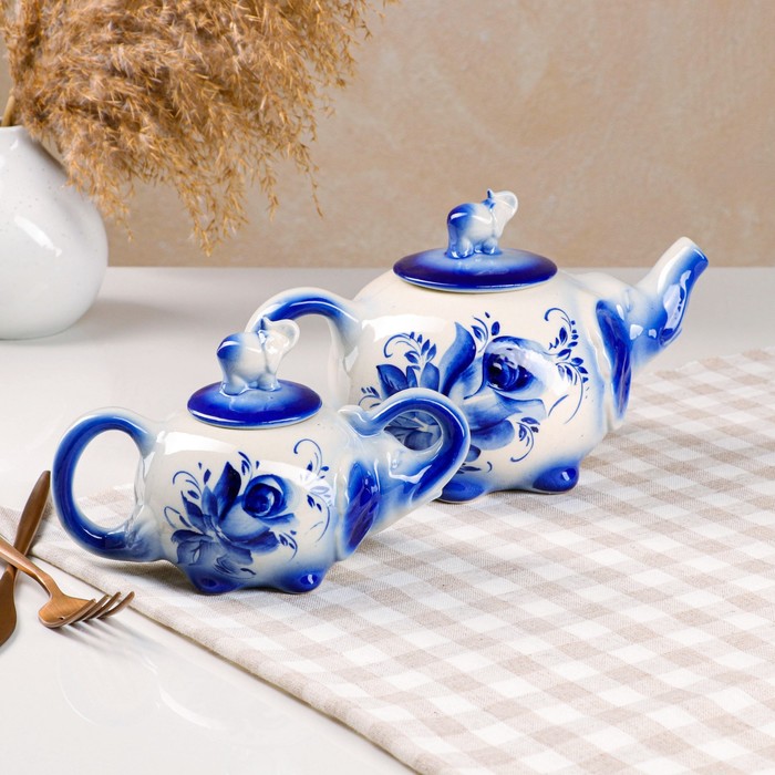 Чайный набор "Слоник", роспись, 2 предмета: чайник 0.7, сахарница 0.2 л - Фото 1
