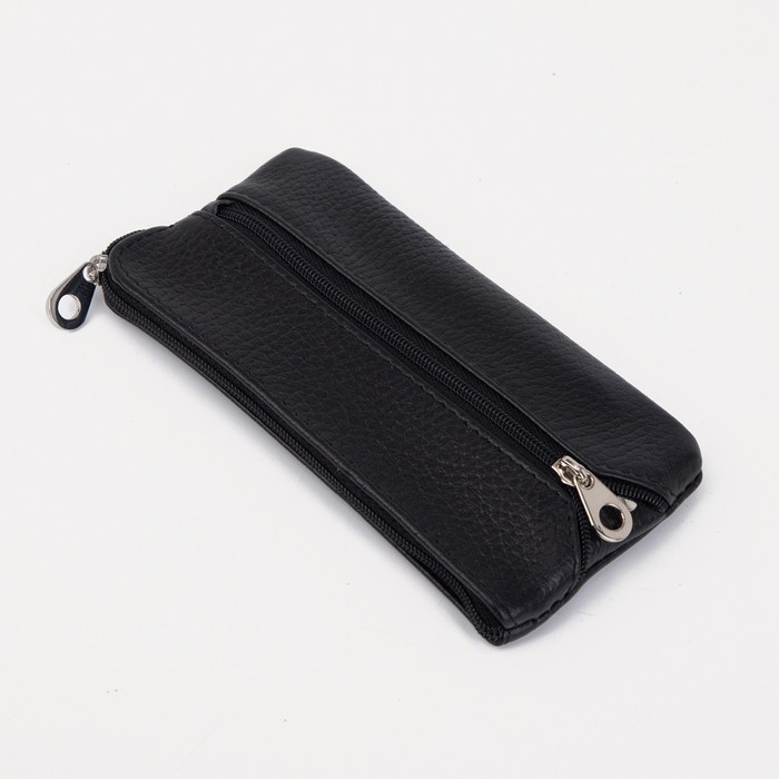 Ключница карманная на молниях, длина 15 см, 2 кольца, цвет чёрный - Фото 1