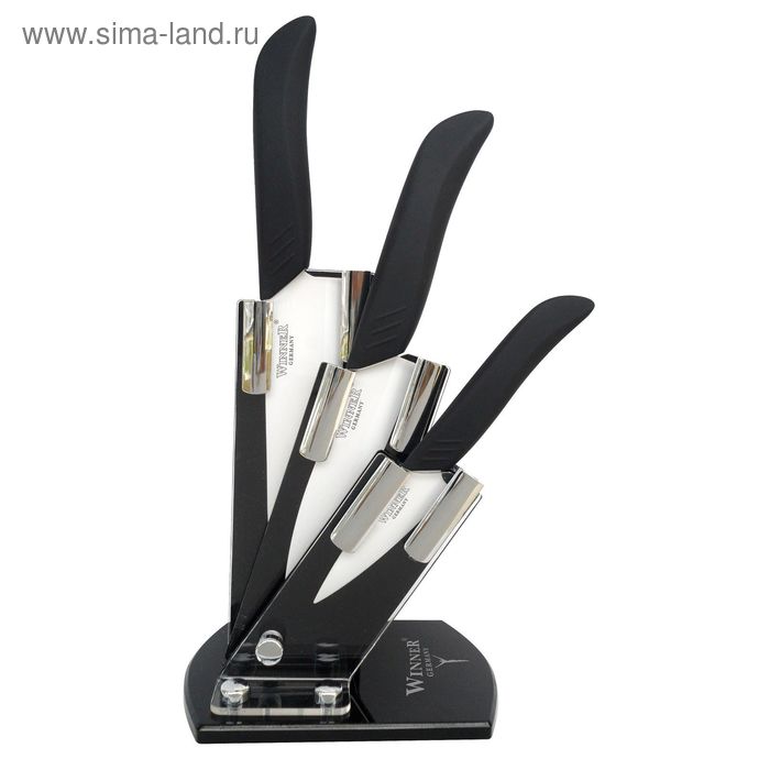 Набор керамических ножей, 4 пр: поварской 28см, универсальный 25см, для очистки 17 см, подставка  Wi - Фото 1