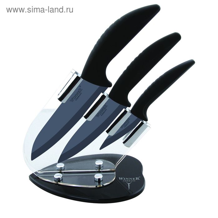 Набор ножей, 4 предмета: поварской 28 см, универсальный 25 см, для очистки 17 см, подставка - Фото 1