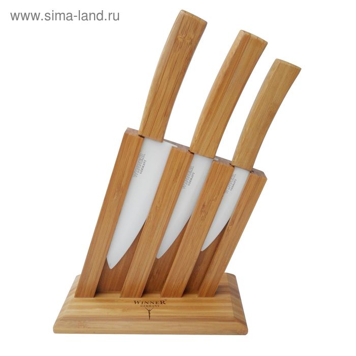 Набор керамических ножей: поварской 26,5 см, универсальный 23,6 см, универсальный 20,1 см на подстав - Фото 1