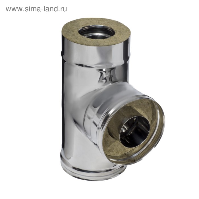 Тройник для дымохода «Феррум», утеплённый угол 90°, нержавеющая сталь 430/0.5 мм, оцинкованный, d=120/200, по воде